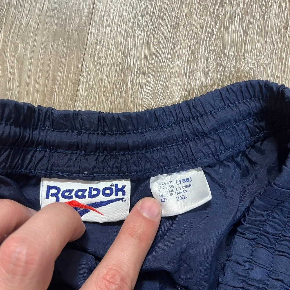VTG Reebok Men's Nylon Track Pants 2XL XXL Blue Navy Baggy Zip